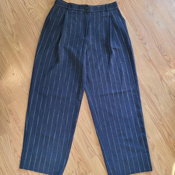 NEW! M.M. LaFLEUR FITZ PLEATED TROUSERS PANTS WOVEN PINSTRIPE HIGH RISE sz 6 - Picture 2 of 8